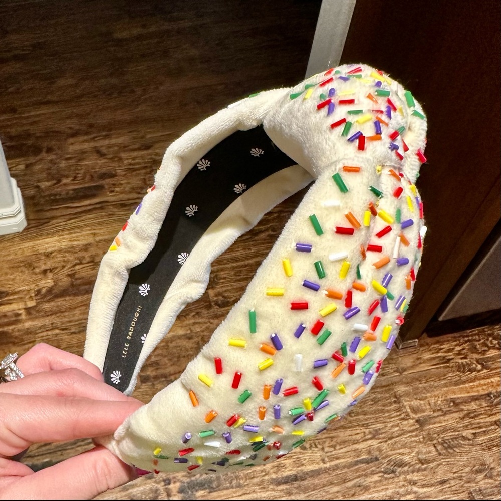 Lele Sadoughi buttercream birthday cake headband!